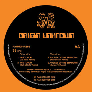 Origin Unknown - The Touch / Valley of the Shadows - 2024 Remixes- New Orange 12" Single